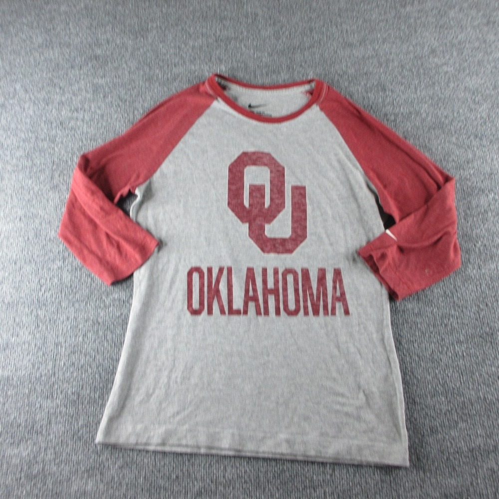 Oklahoma Sooners Shirt Womens Large Gray NCAA Football Nike 3/4 Sleeve Tee